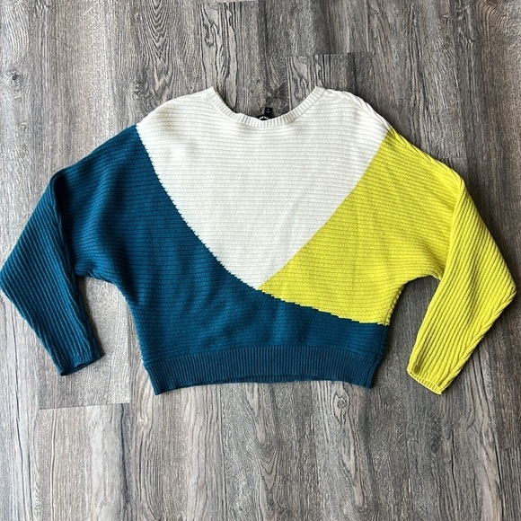 Express Sweater Blue Green Color Block Ribbed Dolman Sleeve Sweater Size Small - Picture 12 of 16